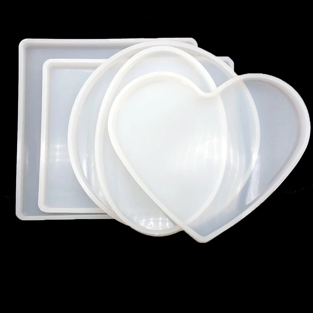 

5pcs Large Resin Silicone Molds Shiny Epoxy Resin Molds Including Round Square Rectangle Heart Oval Shape Casting Molds