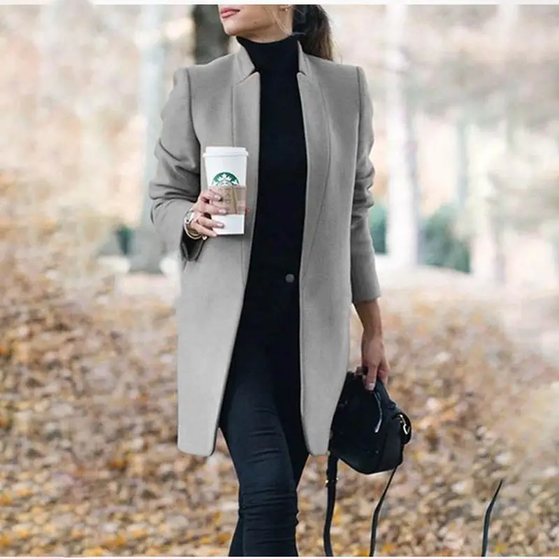 Зимнее пальто для женщин, широкий нагрудный карман, шерстяная ткань и полиэстер, Полушерстяное пальто, длинный Тренч, пальто для женщин, плюс размер, 3XL