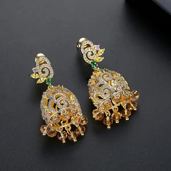 

Luxury Retro Indian Earrings MULTI Pendant Jhumka Drop Ear Stud Wedding Dangle Jewelry Stud Diamonds