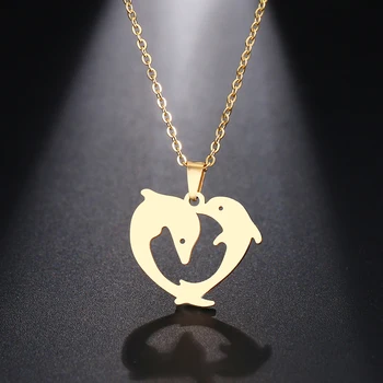 

DOTIFI Stainless Steel Necklace For Women Man Playful Couple Dolphin Pendant Necklace Engagement Jewelry