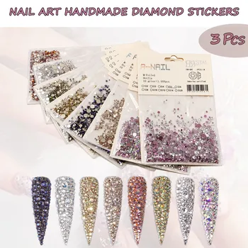 

3Pcs Nail Art Sticker Decals Handmade Resin Acrylic Sequin Nails Diamond Sticker Nails Stickers Beauty Manicure Decorations L506