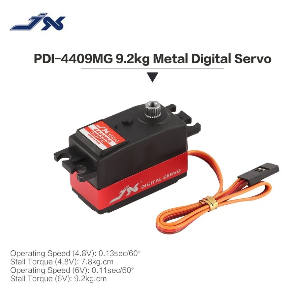 

JX PDI-4409MG Parts Metal Gear Digital Servo 4.8-6V 9.2kg Large Torque 0.11 sec/60' with Aluminum Case for 1/8 RC Car Model hi