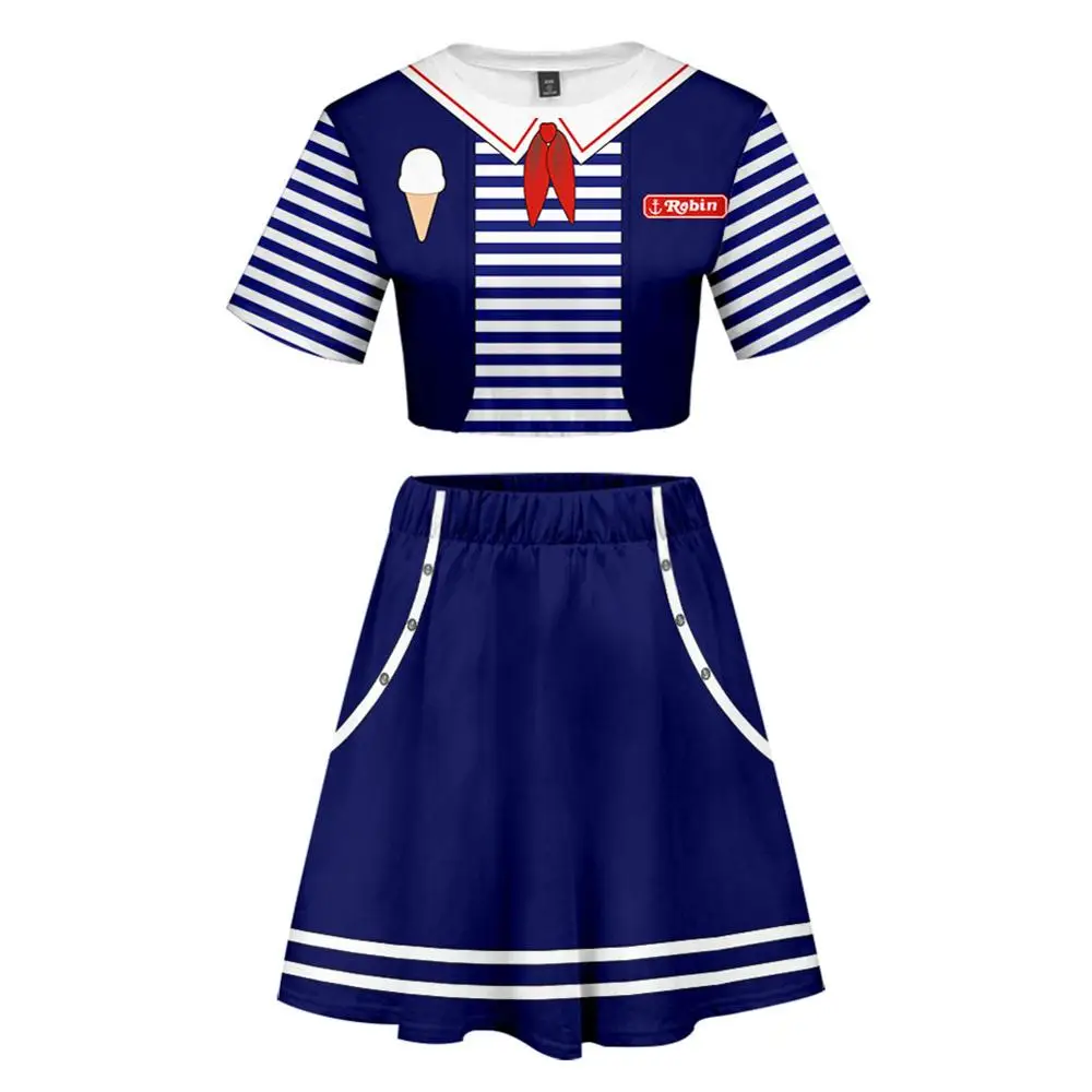 

Stranger Things Robin Cosplay Costume Scoops Ahoy Uniform Dress Robin T Shirt Skirt Waitress Sailor Suit Adult Grils Fancy Dress