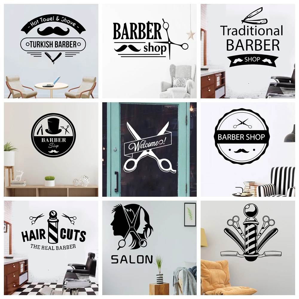 Custom Door Decals Vinyl Stickers Multiple Sizes Business Name Barber Shop Phone Number A Business Barber Shop Signs Outdoor Luggage & Bumper Stickers for Cars White 30X20Inches Set of 10