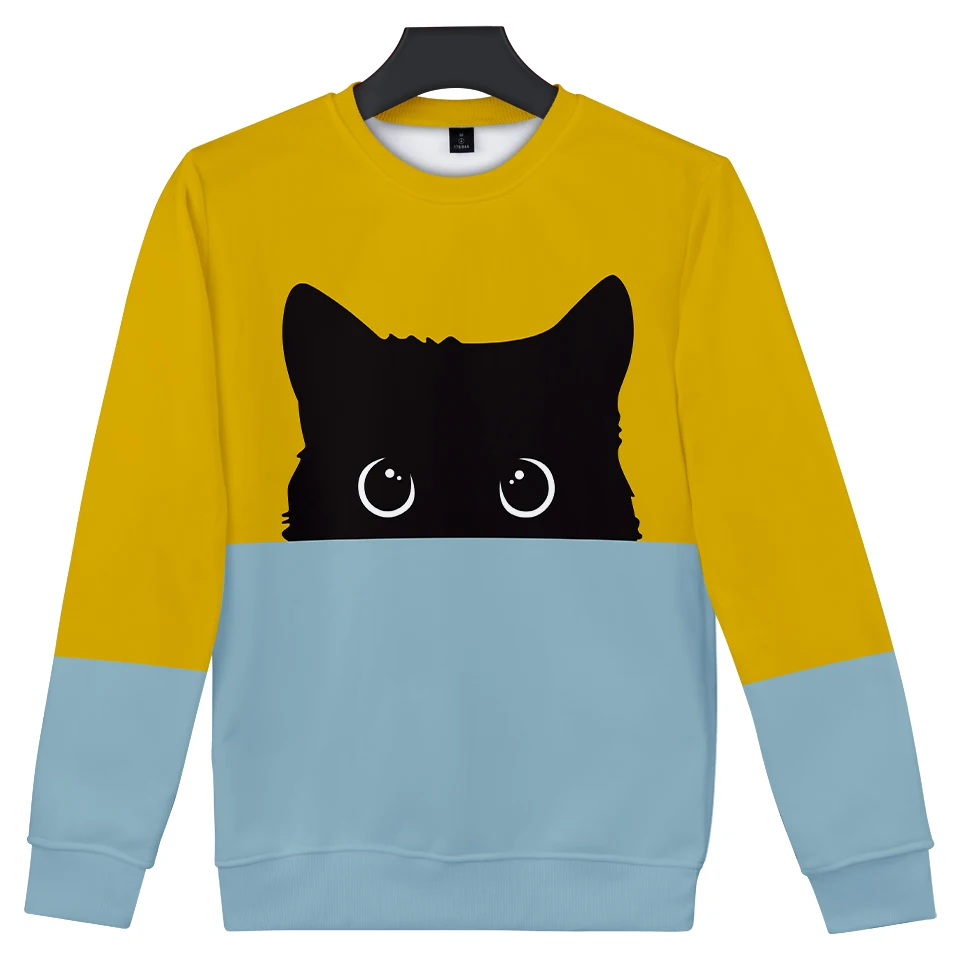 

WAMNI Cute Cat Hoodies 3d Sweatshirt Women Men Kawaii Black Cat Hoody Animal Autumn Winter Pullovers Funny Dropship