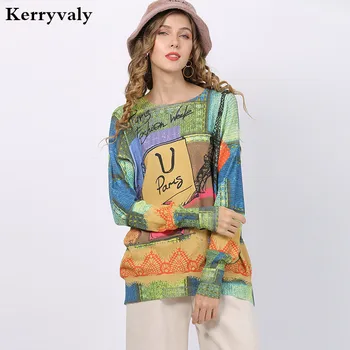 

Autumn Women Sweater Loose-Fit Long Sleeve Animal Printed Shirt 2020 Large Size Knitted Pullover T-shirt Pull Femme D6318