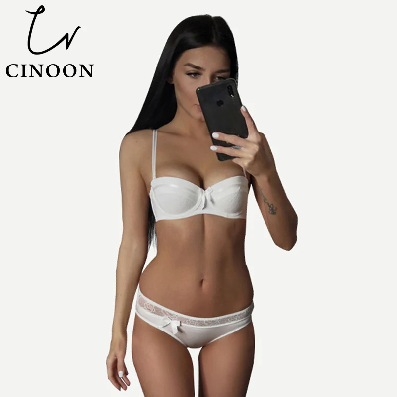 Женское нижнее белье CINOON, кружевной бюстгальтер с пуш-апом и бантом, 1/2 тонких чашки Женское нижнее белье CINOON, кружевной бюстгальтер с пуш-апом и бантом, 1/2 тонких чашки