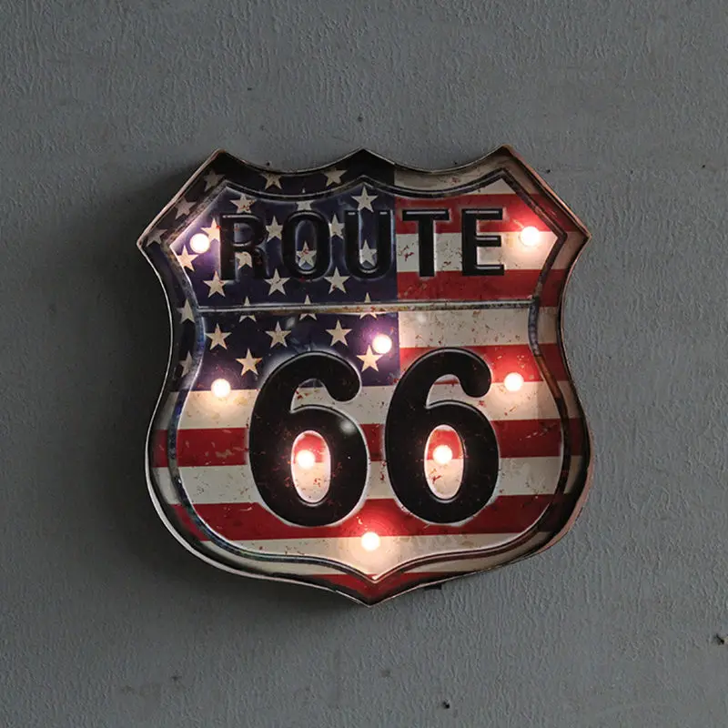 

Route 66 Led Vintage Signs Pub Bar Decoration Led Metal Plate Neon Sign Neon Light Home Decor Club Cafe Wall Hanging Art