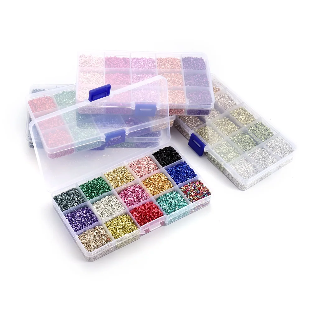 15 Grid/Box Glass Metal Crushed Stones Silicone Resin Fillings Kit For DIY Epoxy Resin Mold Nail Art Decoration Filler Set 300g