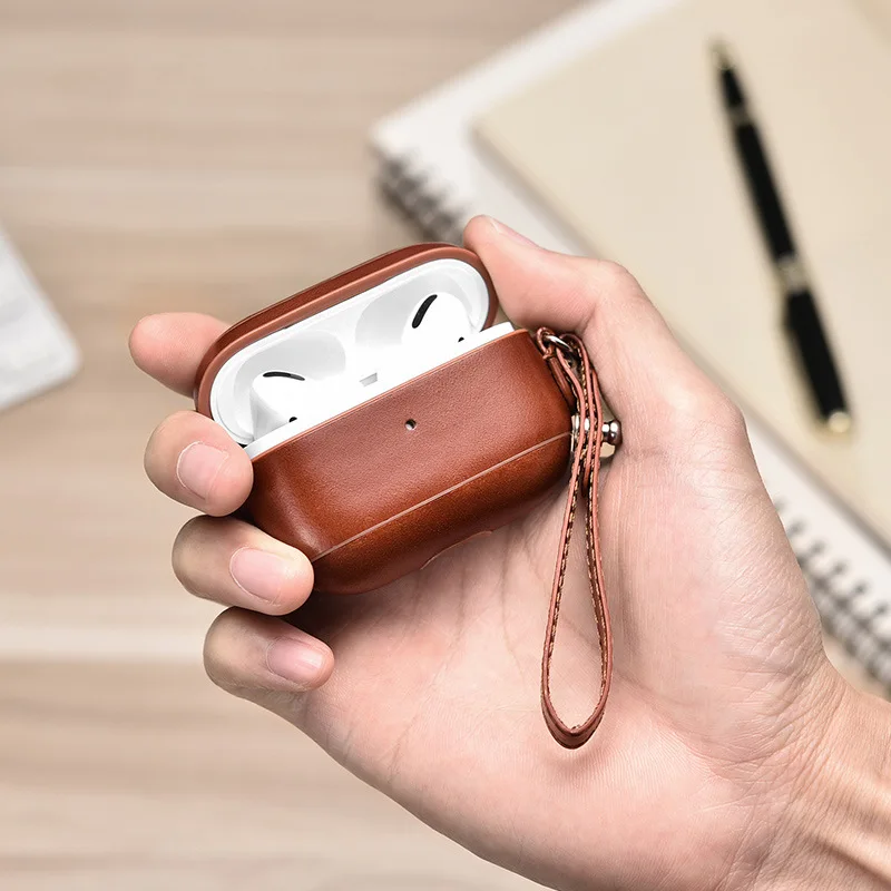 Applicable to Headphones Generation 3 Protective Case Genuine Leather Strap AirPods Pro Protective Case for Apple