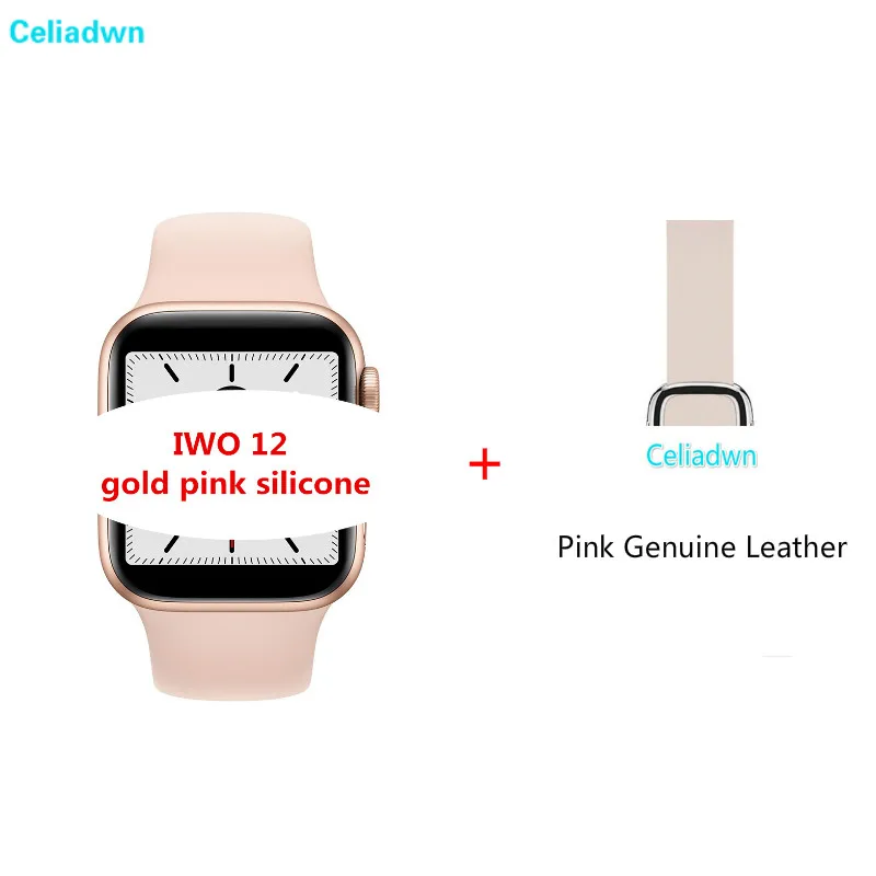 RoseGoldPink Leather Смарт-часы с Bluetooth, умные IWO 12 1:1 40/44 мм Series 5 монитор сердечного ритма ЭКГ, Смарт часы для iPhone Android телефон PK IWO на возраст 8, 9, 10, 11 - Цвет: RoseGoldPink Leather