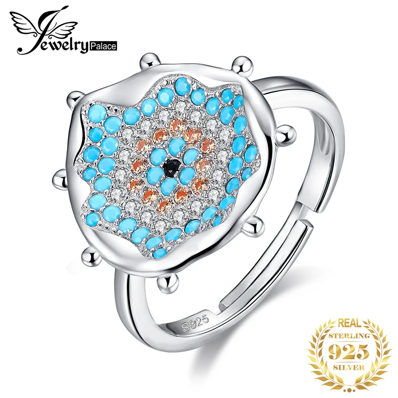 

JewelryPalace Bohemian Boho Simulated Turquoise Ring 925 Sterling Silver Rings for Women Party Cocktail Ring Silver 925 Jewelry