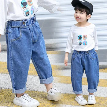

Spring Autumn Baby Girls Jeans Mid Waist Children's Jeans Blue Loose Fit Denim Material For Girls Trousers Pants Elastic Waist