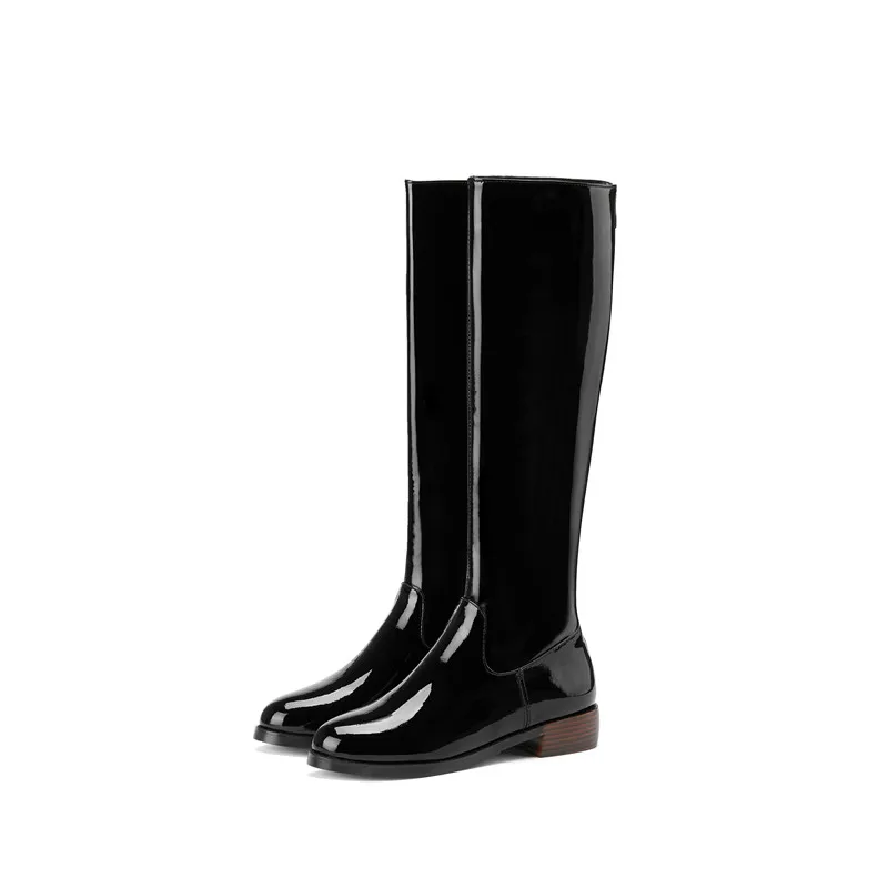 ASUMER plus size 45 knee high boots women patent leather square heel autumn winter shoes woman fashion riding boots