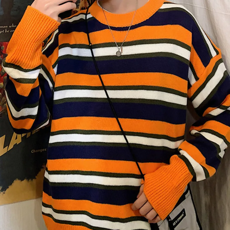Striped Sweater Men's Warm Fashion Contrast Color Casual O-neck Sweater Pullover Men Knitting Sweaters Male Sweter Clothes M-3XL