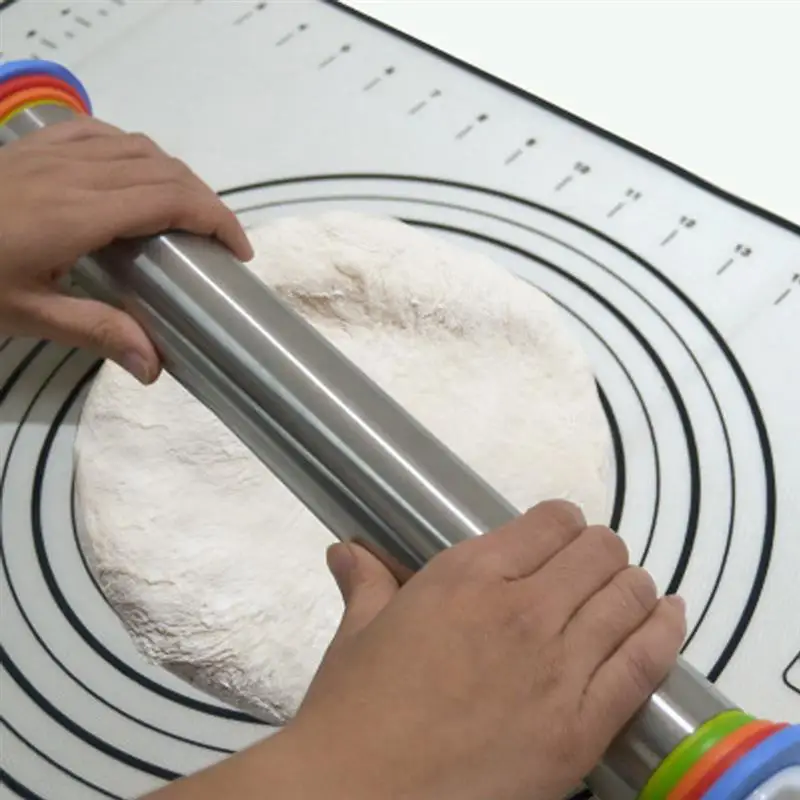 

Adjustable Rolling Pin With Dough Mat Fondant Cake Pastry Thickness Easy Clean Stainless Steel Rolling Pin Decor Bakeware Tools