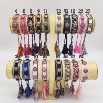 

Hot Selling Fabric Bracelet Women Cotton Jewelry Rivet Signature Embroidery Bracelet Woven Bangle Tassel Lace-up Bracelet