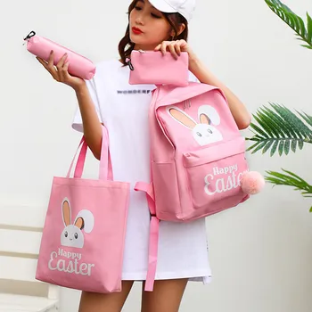 

Schoolbag Bag Backpack Fashion Women's Hair Ball Pendant Four-Piece Oxford Backpack Shoulder Bag Plecak Rugzak