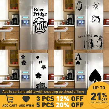 Hot Fridge Stickers Waterproof refrigerator Wallpaper For Kitchen Decoration wallsticker Decal mural beer penguin flowers Vinyl