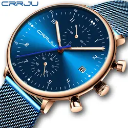 CRRJU лучший бренд класса люкс мужские модные повседневные из нержавеющей стали простые наручные часы мужские водонепроницаемые календарь
