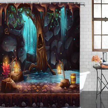 

Trees Stones Starlight Bath Curtains Waterproof Washable Bathroom Shower Curtain Screen with Hooks Accessories