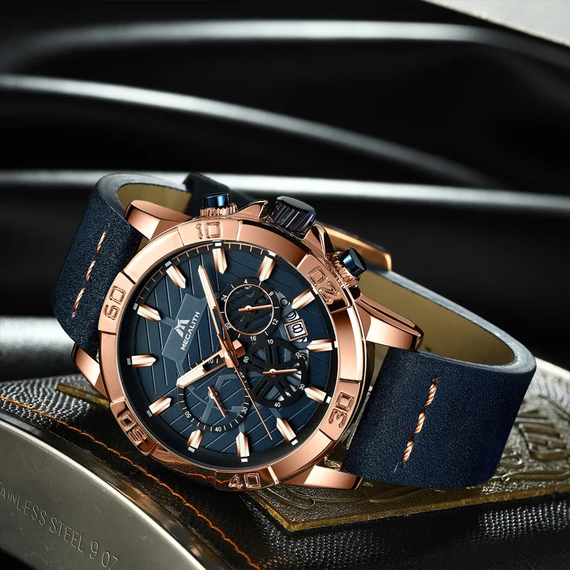MEGALITH топ фирменные мужские часы хронограф спортивные водонепроницаемые часы в стиле кэжуал для мужчин модные наручные часы для мужчин Montre Homme 8086