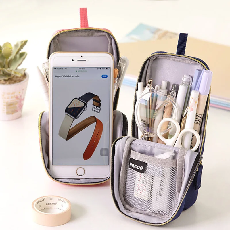 

Creative Pencil Case School Large-capacity Canvas Phone Holder Pen Bag Box Multi-function Student School Supplies Stationery