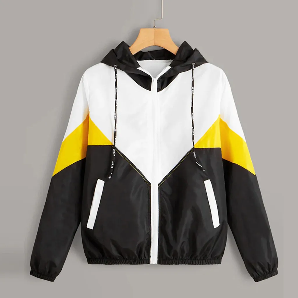 Womail S-XXL пальто с капюшоном женские куртки на молнии с карманами ветровка повседневное пальто с длинными рукавами осеннее лоскутное тонкое с капюшоном