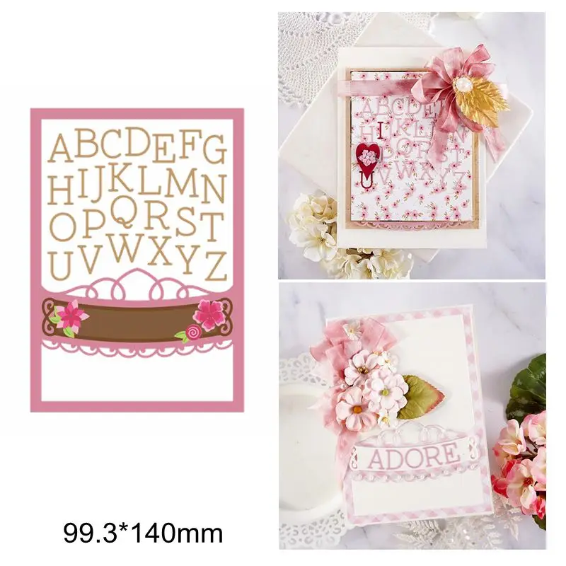 

A-Z 26 Alphabet Letter Flower Line Lace Square Frame Metal Cutting Dies Hollowed Template Scrapbook Card Photo Craft New Die Cut