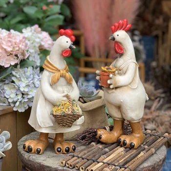 

COCK STATUE FIGURINE GARDEN DECORATION OUTDOOR STATUE DECOR FOR LAWN AND YARD ANIMAL DECORATION 1PAIR