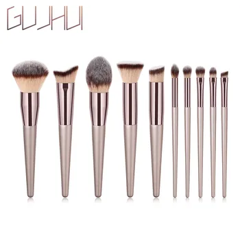 

10PCS GUJHUI Champagne Gold High End Foundation Cosmetic Eyebrow Eyeshadow Brush Makeup Brush Sets Tools