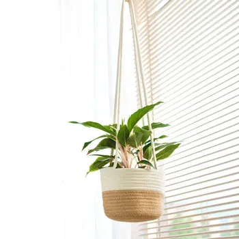 

2020 Hanging Plant Pot Garden Plant Storage Basket Jute Rope Hanging Planter Woven Flower Holder Home Balcony Ornaments Wall Art