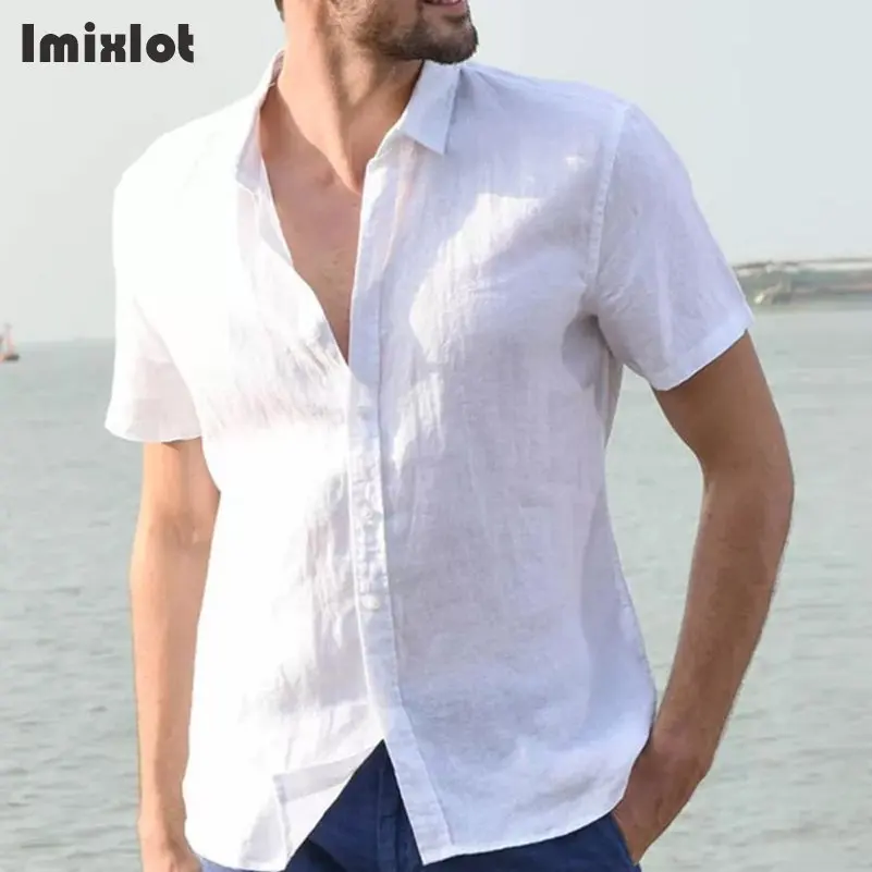 Модные мужские рубашки Camisa Masculina, летние повседневные рубашки с коротким рукавом, однобортная однотонная хлопковая рубашка, мужская рубашка, размер