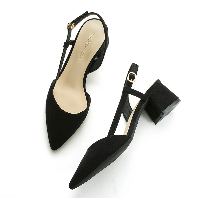

Women High Heels Female Hot Square Flock Ankle Straps Slingback Ladies Office Career Sandals Casual Nude Wedding Pumps