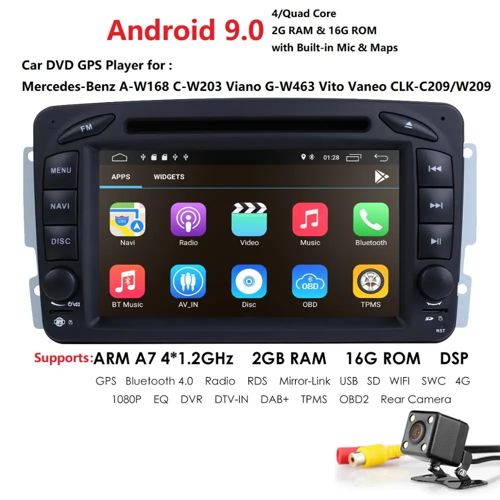 В наличии 7 "Android 9,0 автомобильный dvd-плеер для Mercedes Benz W209 W203 W163 W463 Viano W639 Vito Wifi 4G gps Bluetooth Радио стерео
