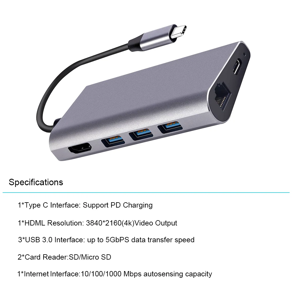 HECULAS USB док-станция все-в-одном USB C концентратор для HDMI RJ45 PD адаптер для MacBook