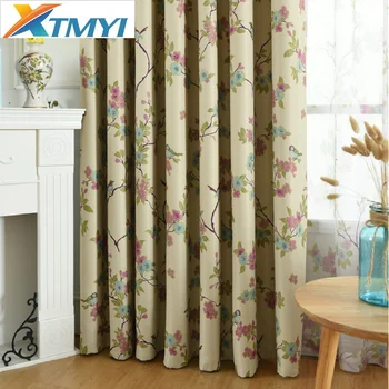 

Pastoral Printing Flower Blackout Curtains for Living Room Bedroom Blue/Beige Kitchen Window Curtains Window Finished Drapes