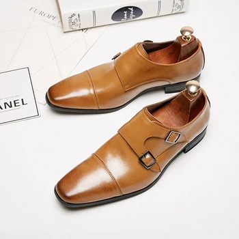 

Luxury Brand Business Dress Shoes Men Genuine Leather Black Formal Shoes Double Monk Buckle Straps Wedding Shoes zapatos hombre