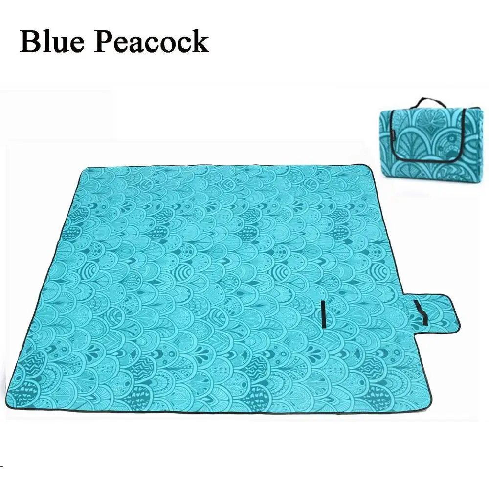 Blue Peacock 200x200 см водонепроницаемый складной коврик для пикника на открытом воздухе, Кемпинг, пляж, влагостойкое одеяло, портативный походный коврик, походный пляжный коврик - Цвет: Blue Peacock