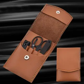 

4pcs/Set Portable Stainless Steel Manicure Pedicure Nail Clipper Cutter Travel Grooming Tool with Leather Case Travel Kit