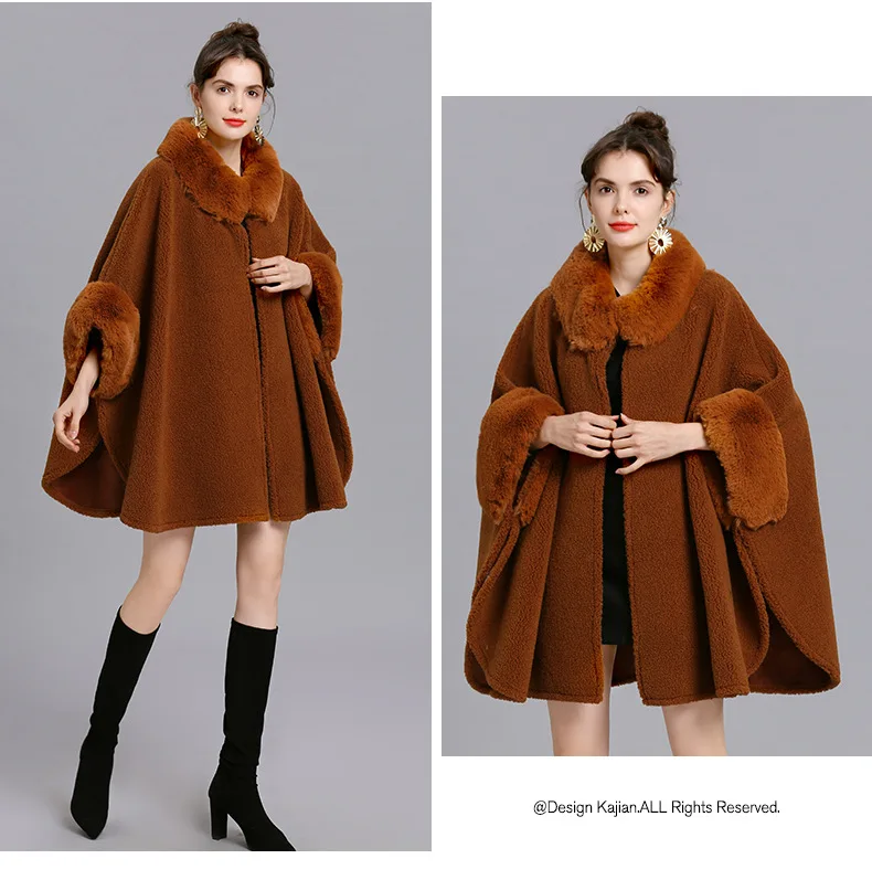 SC409 зимнее теплое пончо больших размеров с коротким рукавом из ...