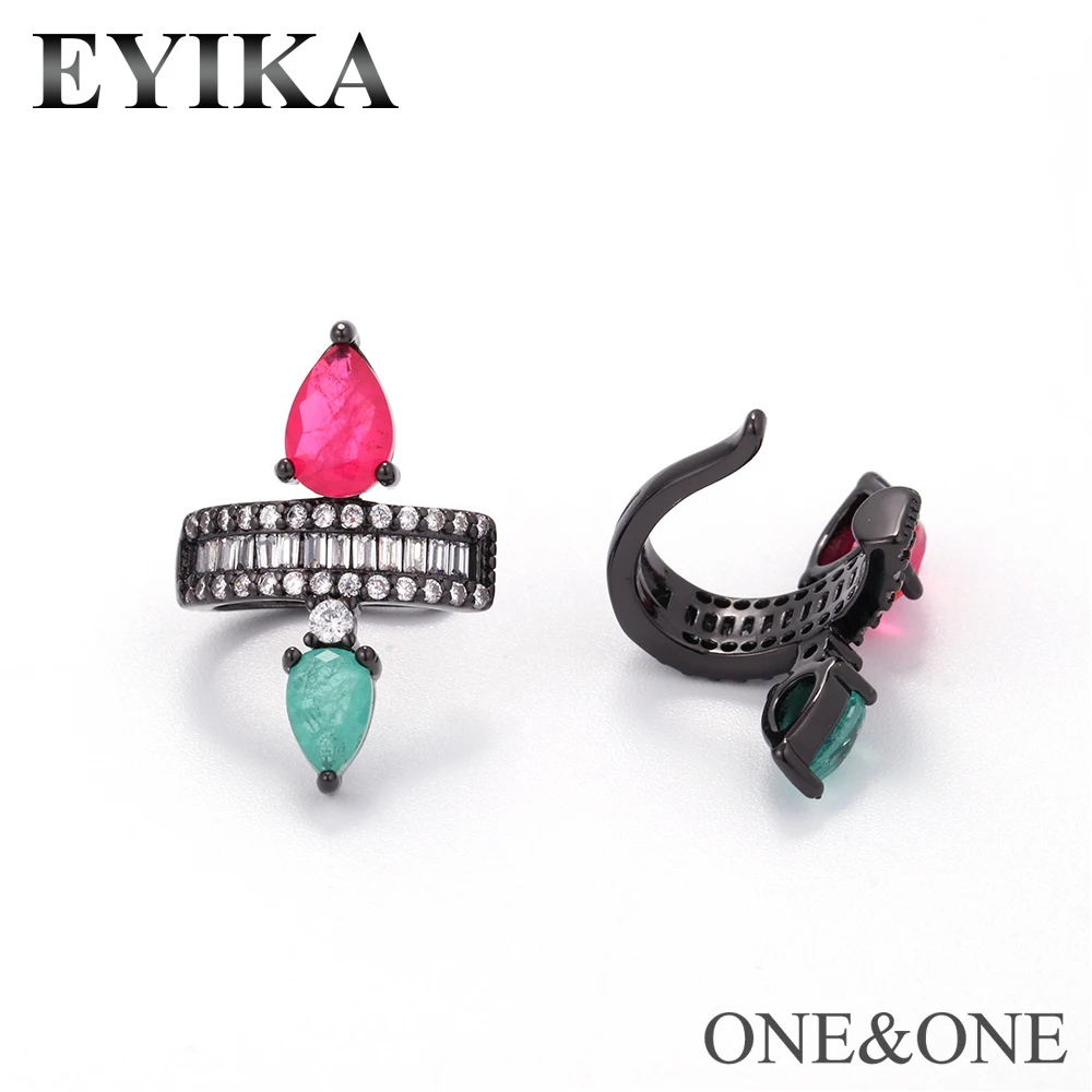 EYIKA, новинка, украшение для ушей, женские клипсы для ушей, поддельные серьги, смешанные цвета, сплав, кристалл, камень, груша, форма для женщин, простые ювелирные изделия