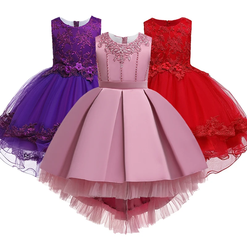 Элегантное свадебное платье для девочек с жемчужными лепестками, праздничное платье принцессы из тюля с длинными рукавами для 3, 4, 5, 6, 7, 8, 9, 10, 11, 12 лет