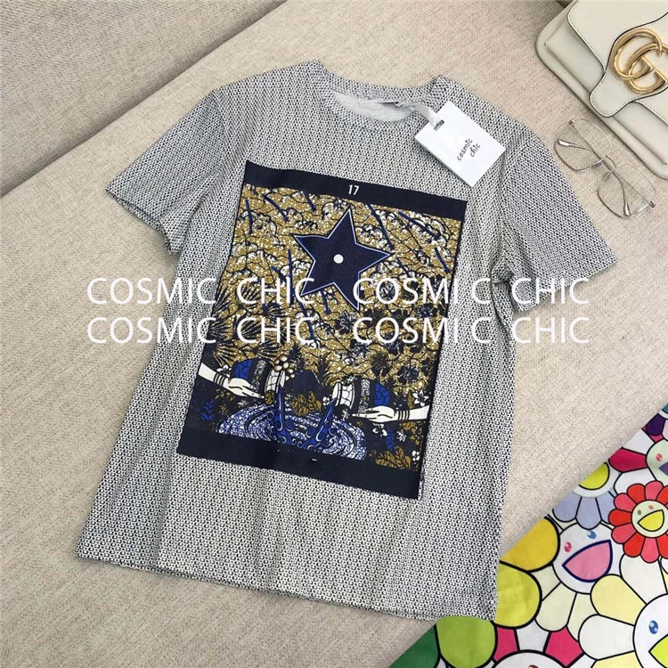 Cosmicchic, женская футболка с коротким рукавом, высокое качество, разноцветный рисунок, повседневный Топ, футболка, подиум, модный дизайн