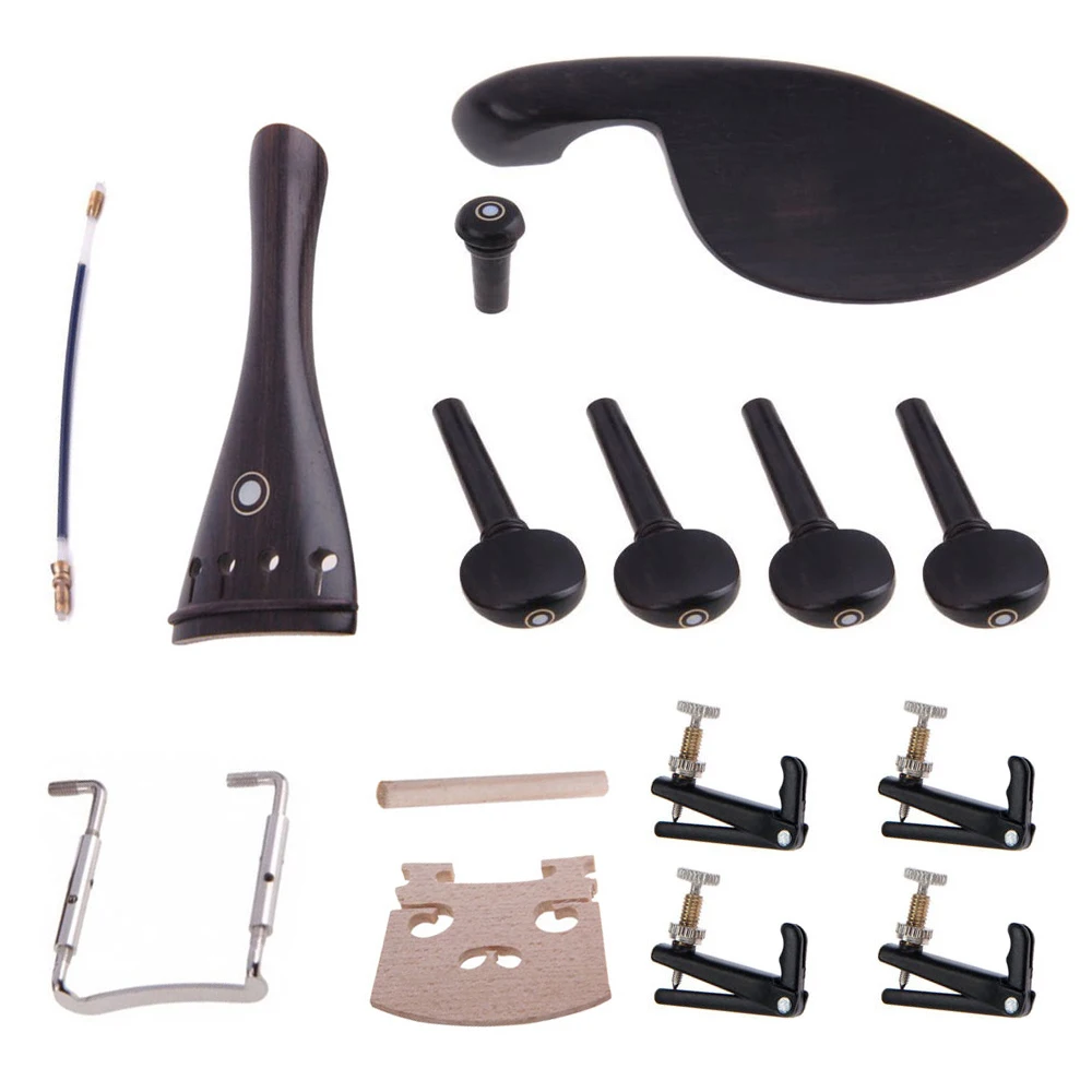 

Violin Parts Tailpiece Pegs Chinrest Maple Bridge Endpin Tunerc Tail Gut Accessory Set for 4/4 Ebony Violin