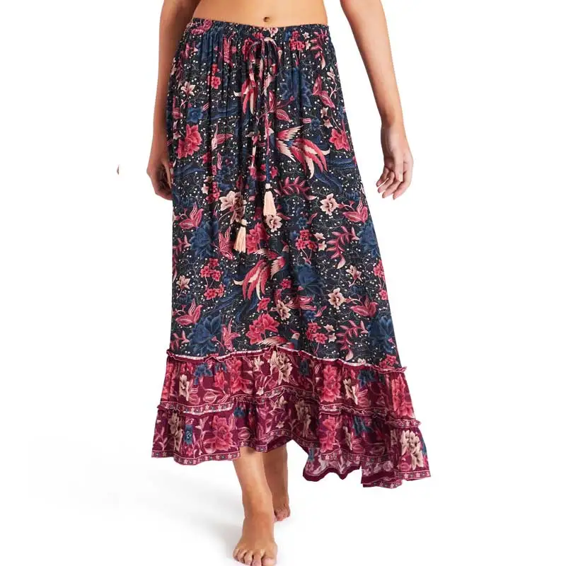 Богемный Феникс печати эластичный пояс галстук юбка женская