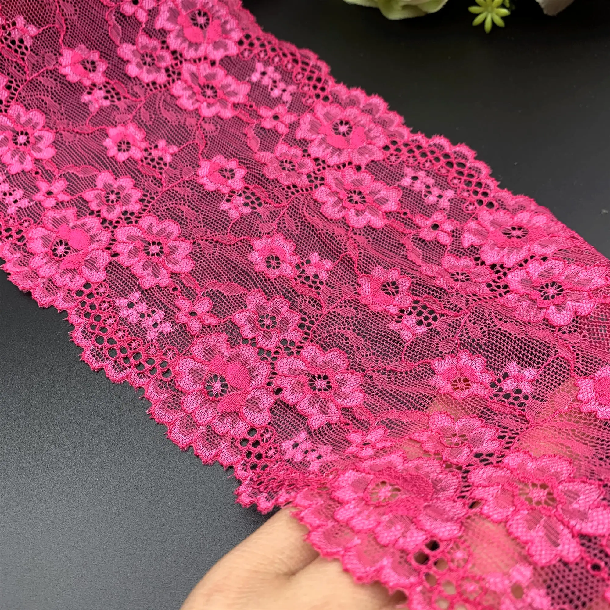 3y/lot 15cm Stretch Elastic Lace Fabric Fuchsia 2