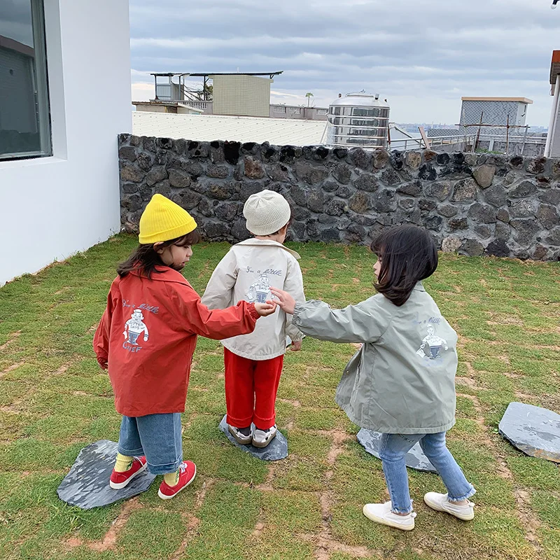 

2020 Spring Kids Boys Girls Cartoon Printed Windbreaker Jacket Children Baby Single-breasted Trench Coat Kids Leisure Clothes