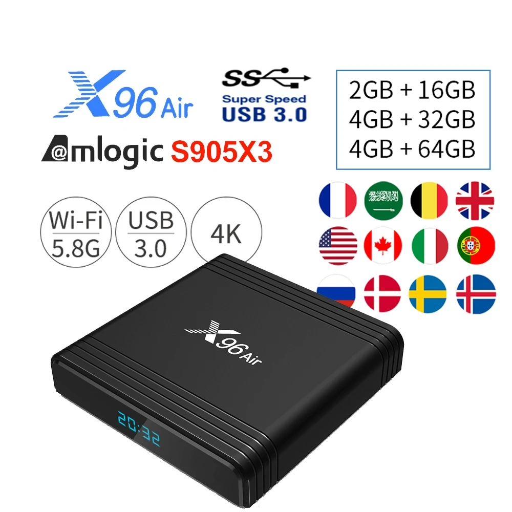 

TTVBOX X96 Air 8K Android 9.0 Smart TV Box 4GB 64GB Quad core Dual WiFi USB 3.0 Bluetooth 4.1 Google Player Youtube Set top box