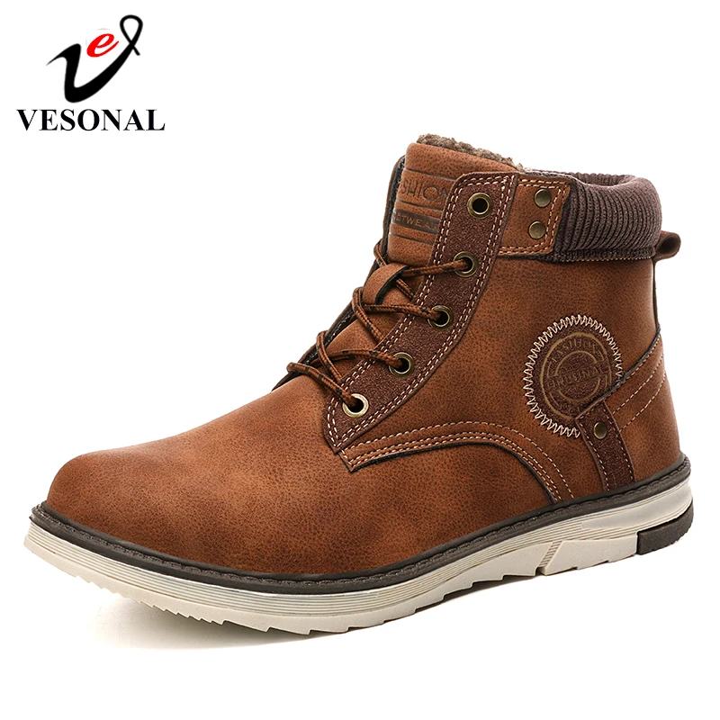 

VESONAL Brand Fashion Casual Men Boots For Male Adult Ankle Boots Shoes Winter Warm Short Plush Quality Footwear Sneakers Men